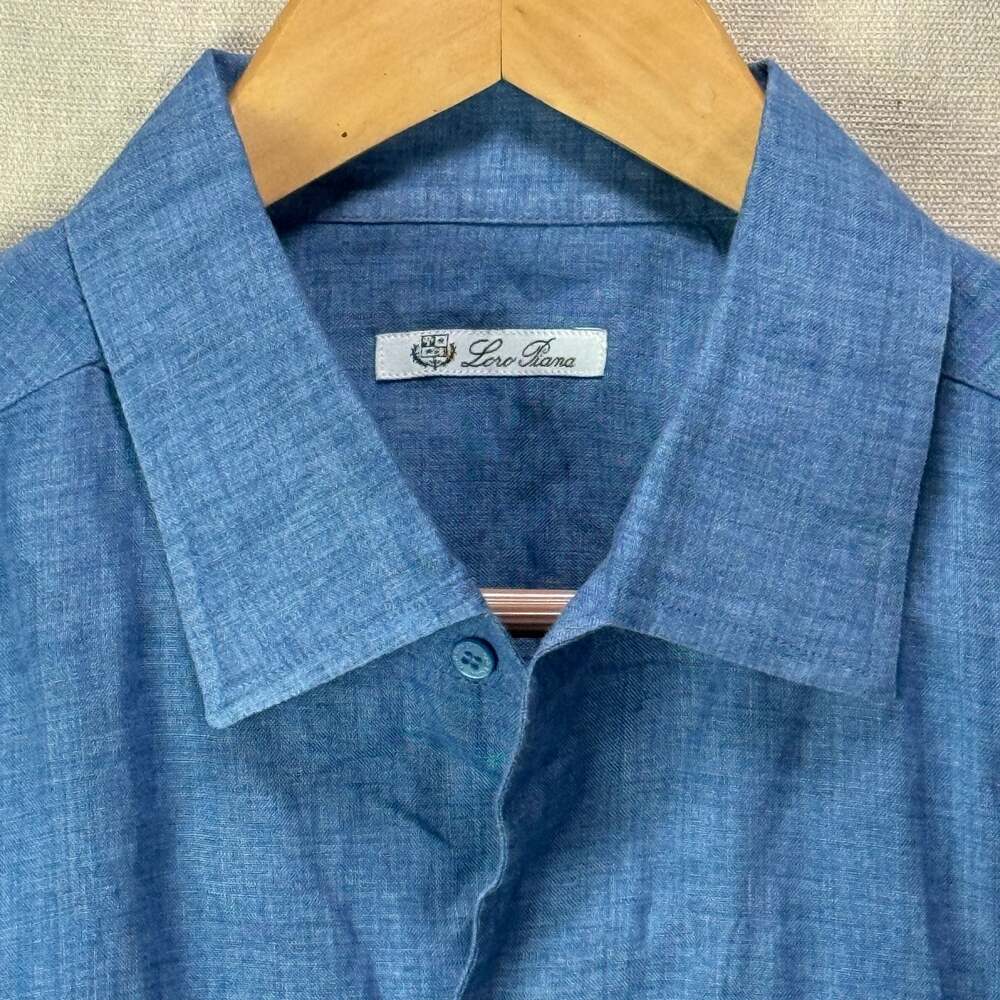 Loro Piana Blue 100% Linen Short Sleeve Button Down Shirt Size XXL